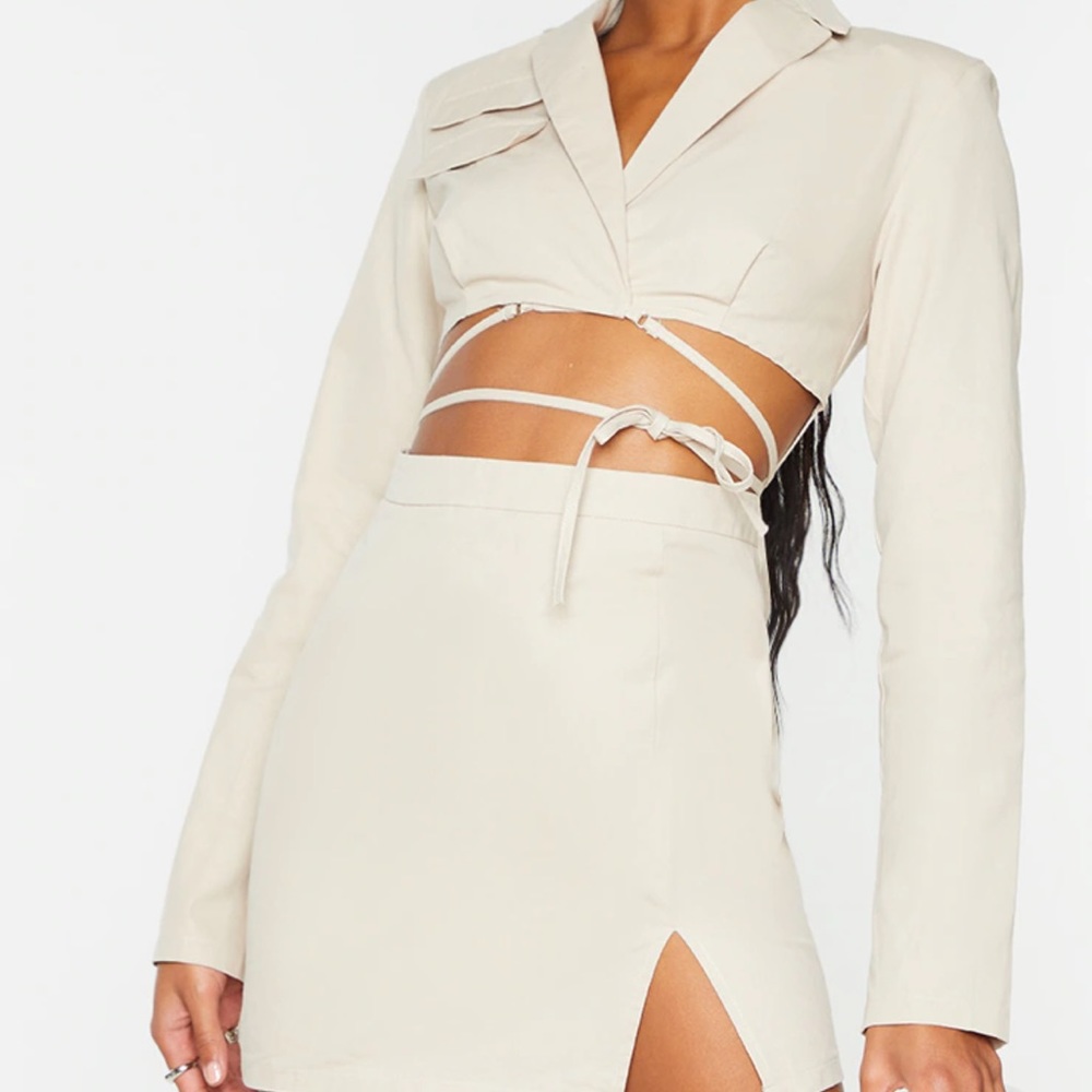 cut out blazer dress beige